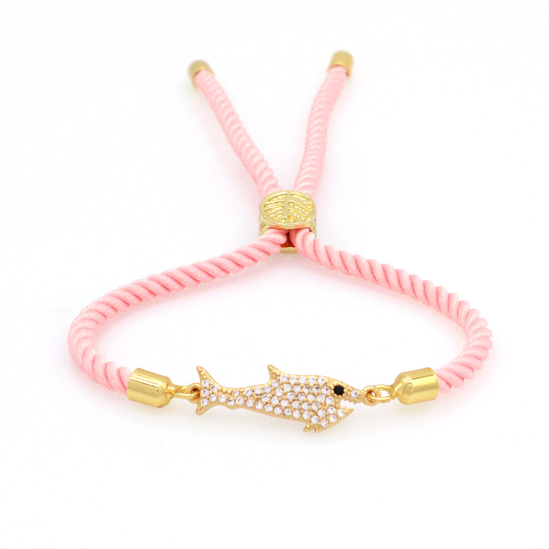 Manufacture OEM Factory Wholesale Custom Pink Ajustable Rope CZ Gold Plated Shark Butterfly Charm Bracelet for women Girl
