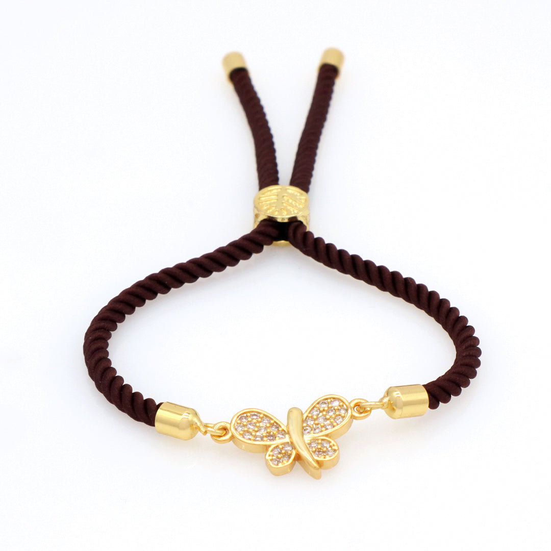 Manufacture OEM Factory Wholesale Custom Pink Ajustable Rope CZ Gold Plated Shark Butterfly Charm Bracelet for women Girl