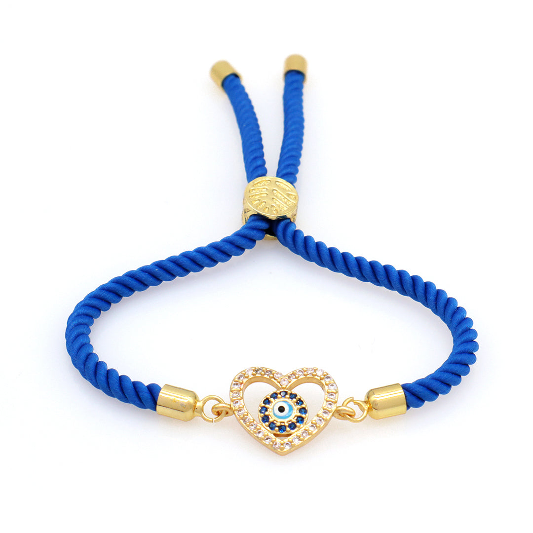 Wholesale Factory Customized OEM Women Ajustable Rope Angel Wings evil eyes Heart Shape Charm Gold Plated CZ Love Heart Bracelet