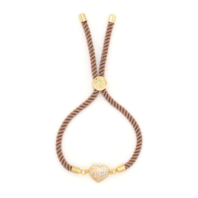 Wholesale Factory Customized OEM Women Ajustable Rope Angel Wings evil eyes Heart Shape Charm Gold Plated CZ Love Heart Bracelet