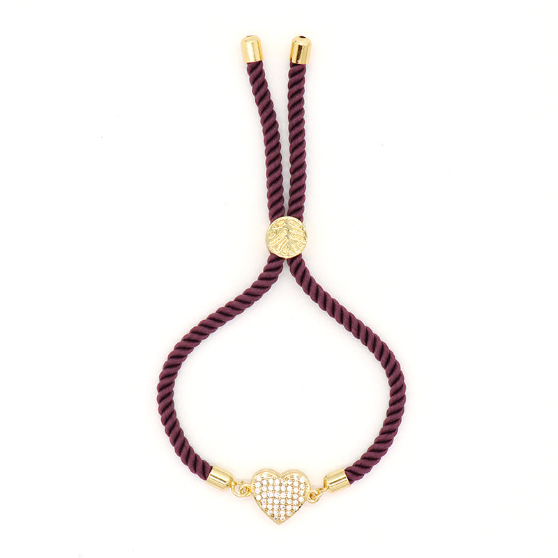 Wholesale Factory Customized OEM Women Ajustable Rope Angel Wings evil eyes Heart Shape Charm Gold Plated CZ Love Heart Bracelet