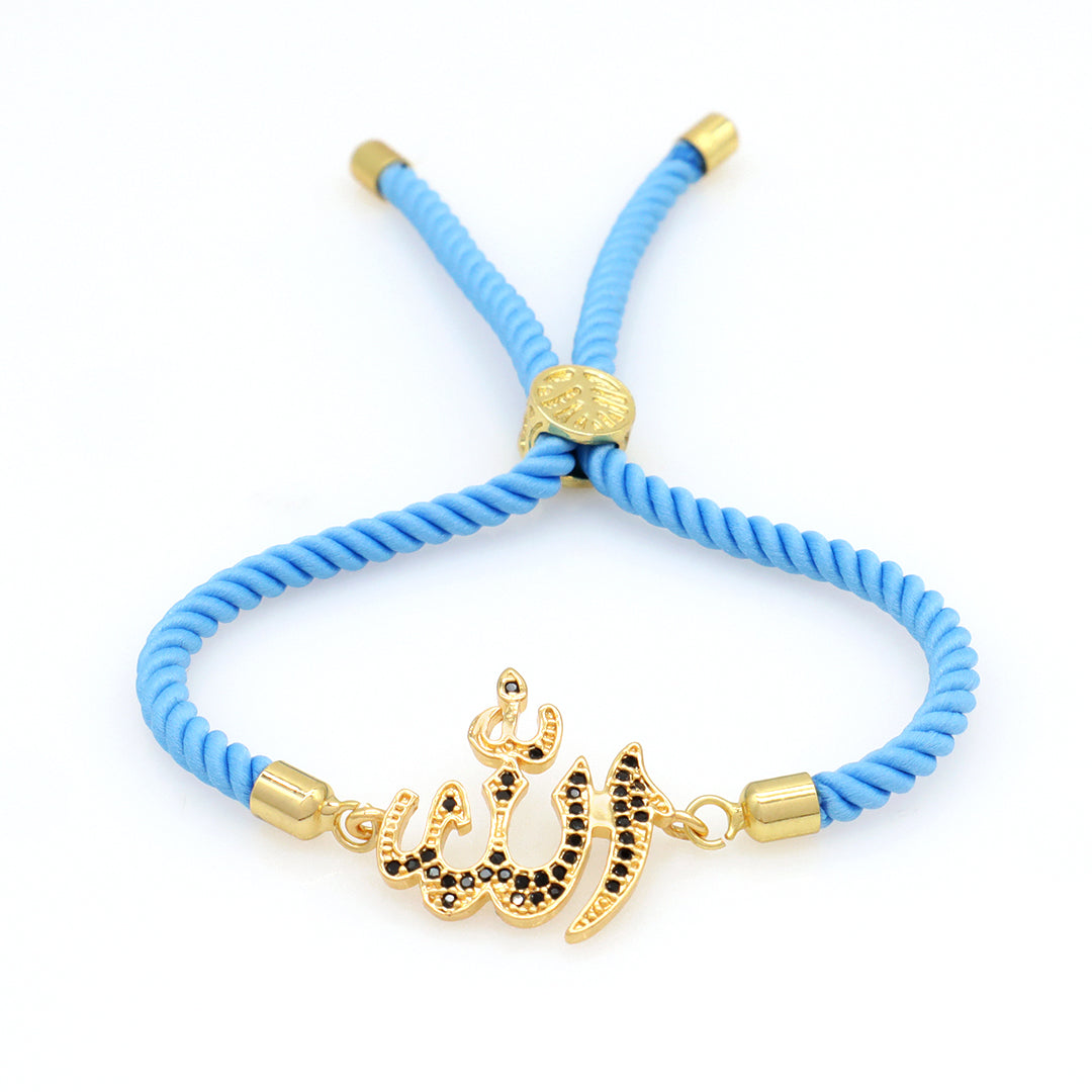 Women Custom China Factory Wholesale Manufacture OEM Rectangle U shape Cross Charm Ajustable Rope Gold Plated CZ Cross bracelet