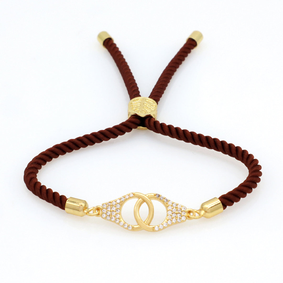 Women Custom China Factory Wholesale Manufacture OEM Rectangle U shape Cross Charm Ajustable Rope Gold Plated CZ Cross bracelet