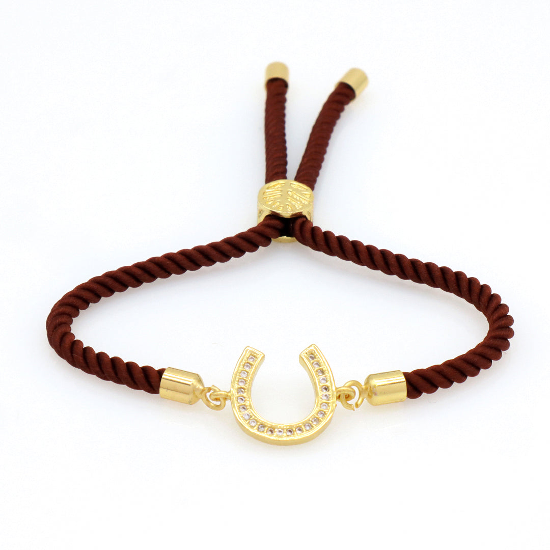 Women Custom China Factory Wholesale Manufacture OEM Rectangle U shape Cross Charm Ajustable Rope Gold Plated CZ Cross bracelet