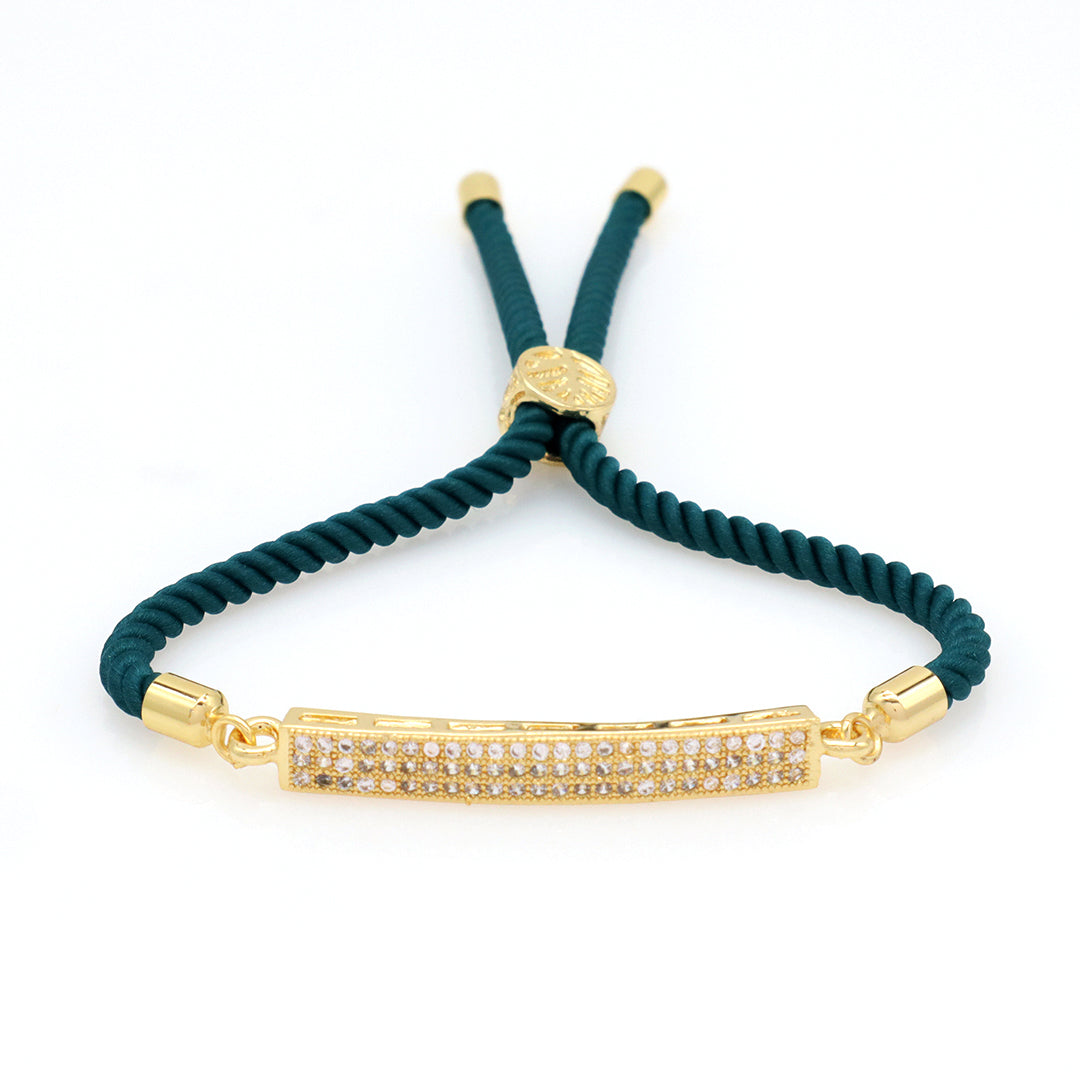 Women Custom China Factory Wholesale Manufacture OEM Rectangle U shape Cross Charm Ajustable Rope Gold Plated CZ Cross bracelet