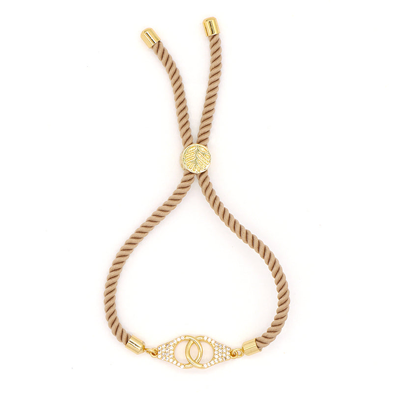 Women Custom China Factory Wholesale Manufacture OEM Rectangle U shape Cross Charm Ajustable Rope Gold Plated CZ Cross bracelet