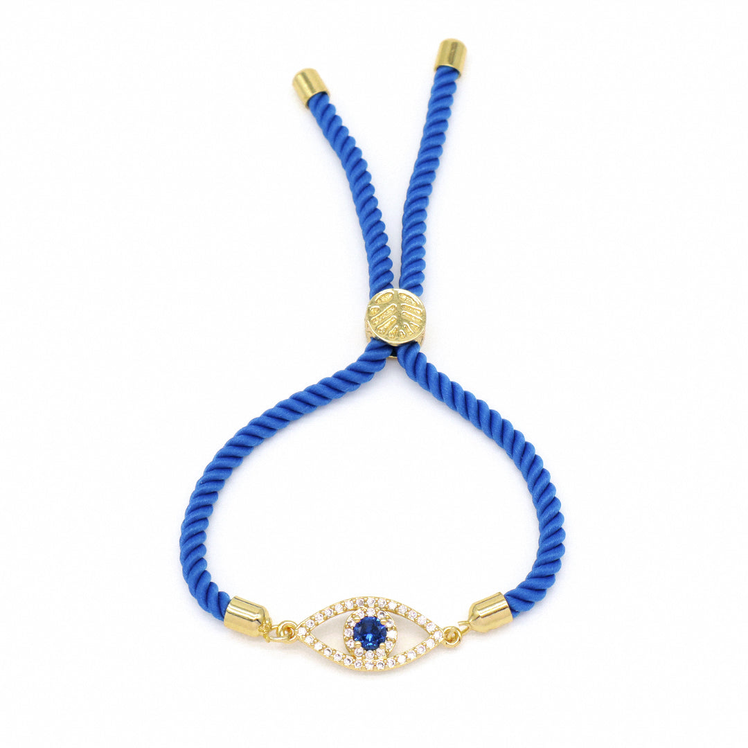 OEM Wholesale Custom Factory Women Blue Ajustable Rope CZ Star evil eyes Charm Bracelet Gold Plated Turkish evil eyes bracelet