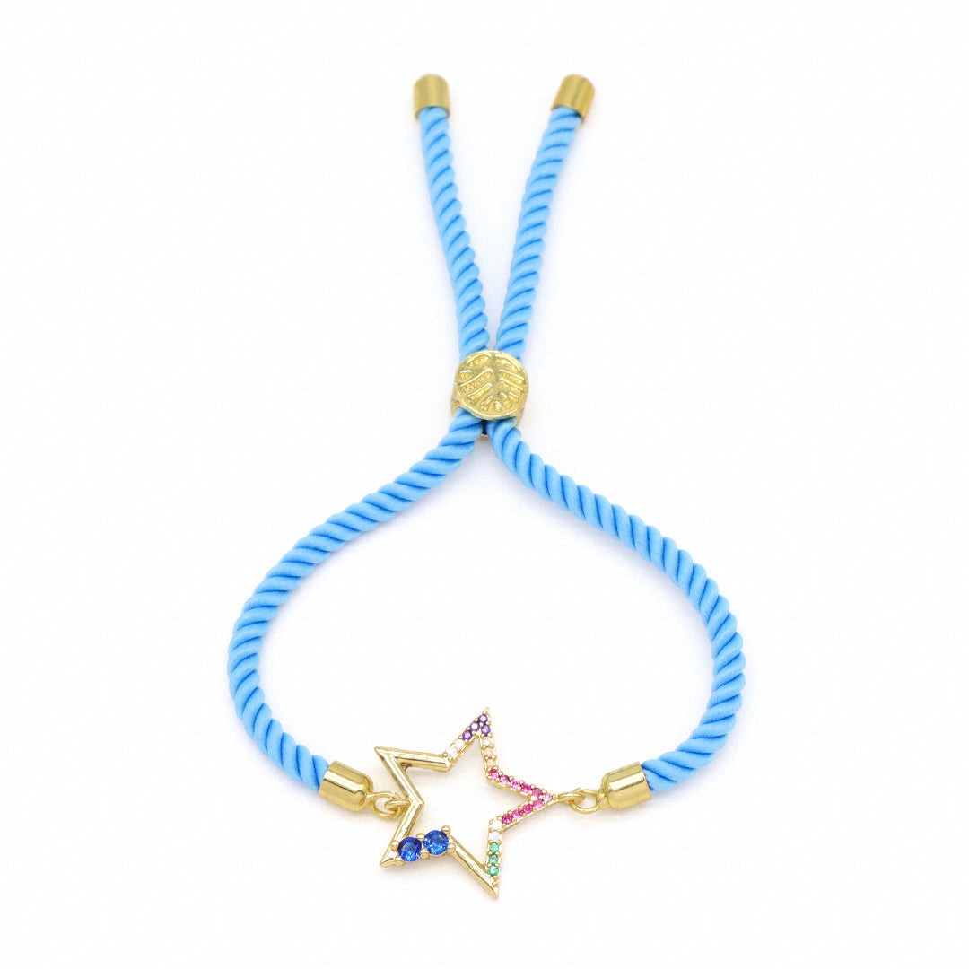OEM Wholesale Custom Factory Women Blue Ajustable Rope CZ Star evil eyes Charm Bracelet Gold Plated Turkish evil eyes bracelet
