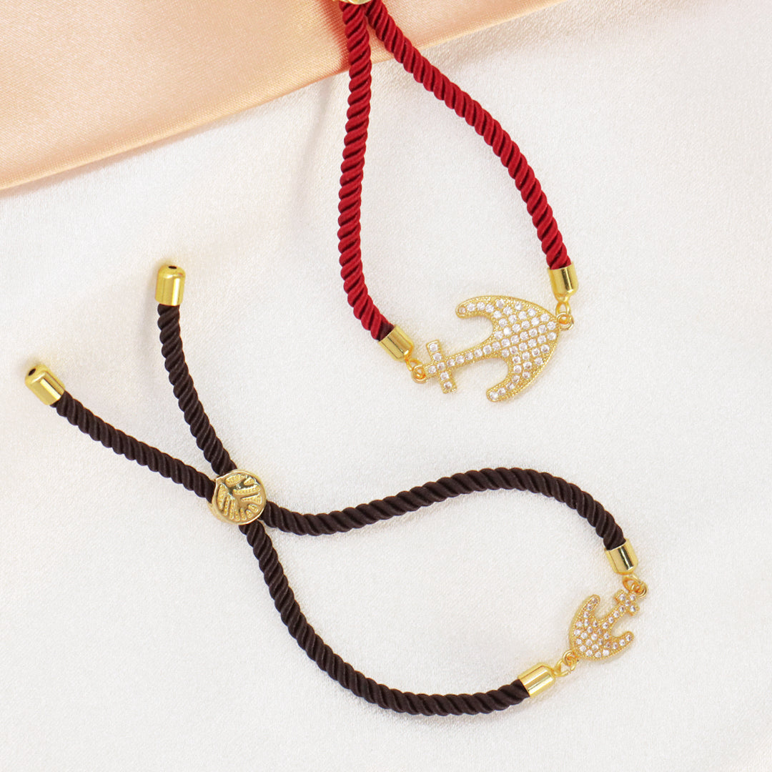 Ajustable Red Black Rope Manufacture OEM China Factory Wholesale Custom CZ Gold Plated anchor Charm Bracelet for Women Gift