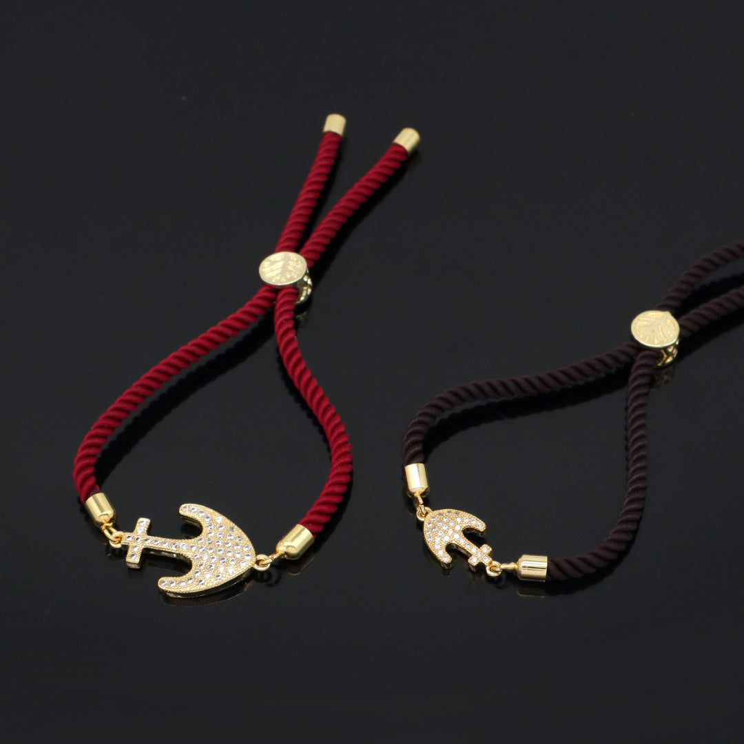 Ajustable Red Black Rope Manufacture OEM China Factory Wholesale Custom CZ Gold Plated anchor Charm Bracelet for Women Gift