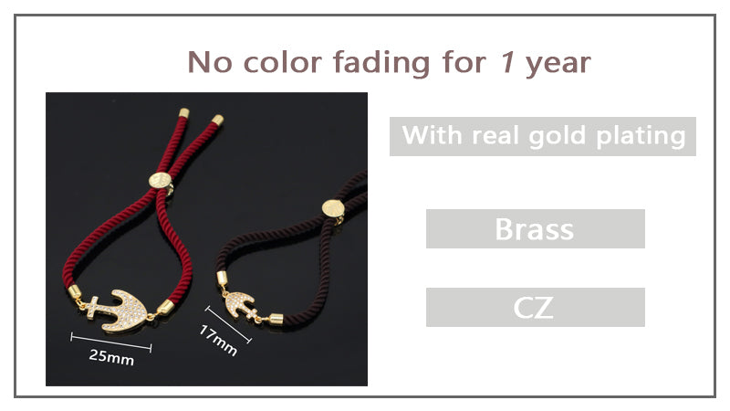 Ajustable Red Black Rope Manufacture OEM China Factory Wholesale Custom CZ Gold Plated anchor Charm Bracelet for Women Gift