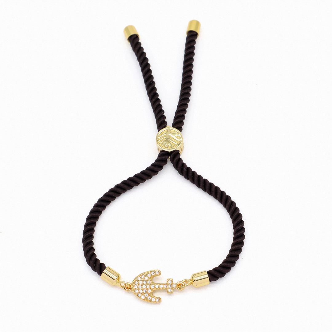Ajustable Red Black Rope Manufacture OEM China Factory Wholesale Custom CZ Gold Plated anchor Charm Bracelet for Women Gift