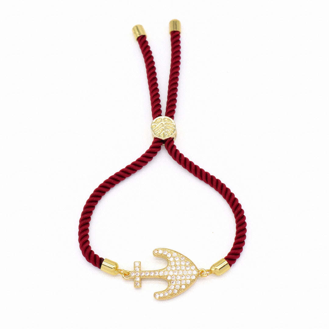 Ajustable Red Black Rope Manufacture OEM China Factory Wholesale Custom CZ Gold Plated anchor Charm Bracelet for Women Gift