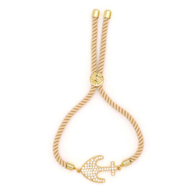 Ajustable Red Black Rope Manufacture OEM China Factory Wholesale Custom CZ Gold Plated anchor Charm Bracelet for Women Gift