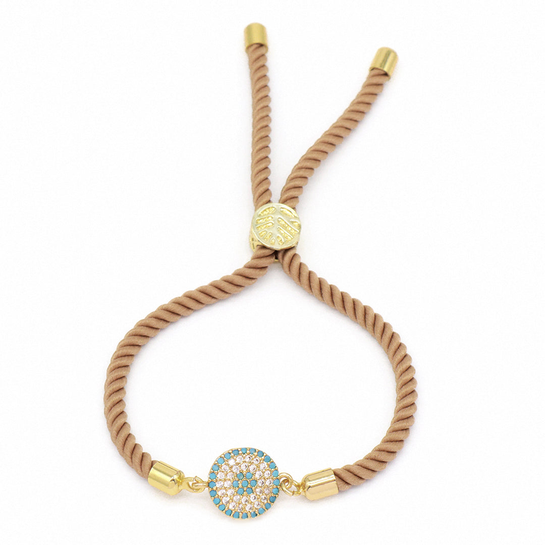 Wholesale OEM Custom Factory Women Gift Ajustable Rope Gold Plated Rainbow CZ Round Blue Black Turkish evil eyes Charm bracelet
