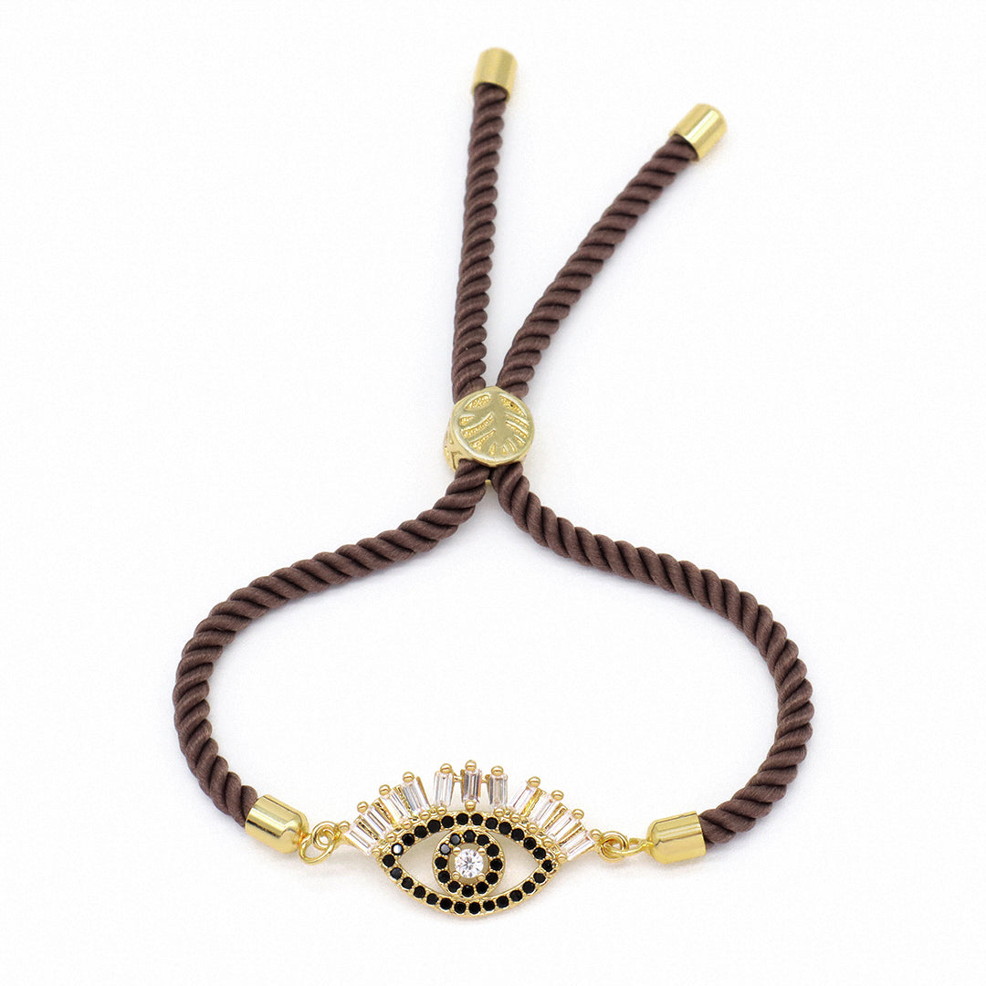Wholesale OEM Custom Factory Women Gift Ajustable Rope Gold Plated Rainbow CZ Round Blue Black Turkish evil eyes Charm bracelet