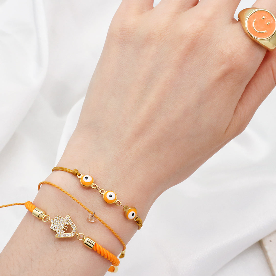 Custom Factory Wholesale Ajustable Orange Grey Rope Eye Hand Charm Jewelry CZ Gold Plated hamsa hand bracelet for Women Gift