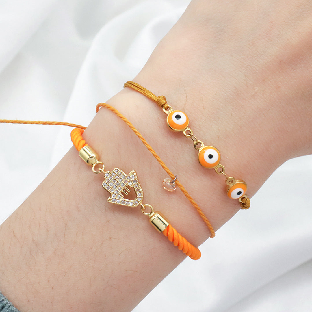 Custom Factory Wholesale Ajustable Orange Grey Rope Eye Hand Charm Jewelry CZ Gold Plated hamsa hand bracelet for Women Gift