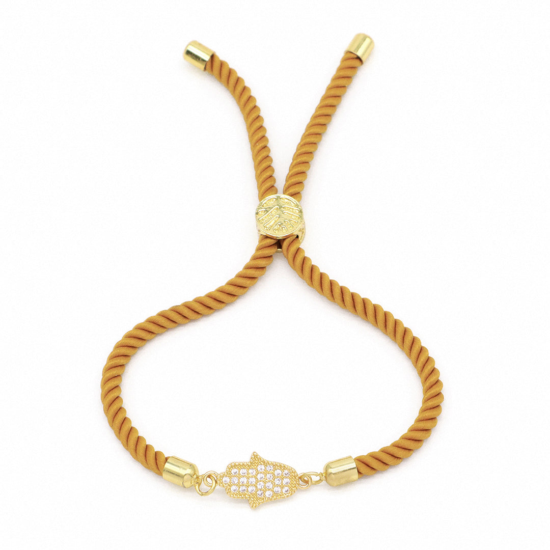 Custom Factory Wholesale Ajustable Orange Grey Rope Eye Hand Charm Jewelry CZ Gold Plated hamsa hand bracelet for Women Gift