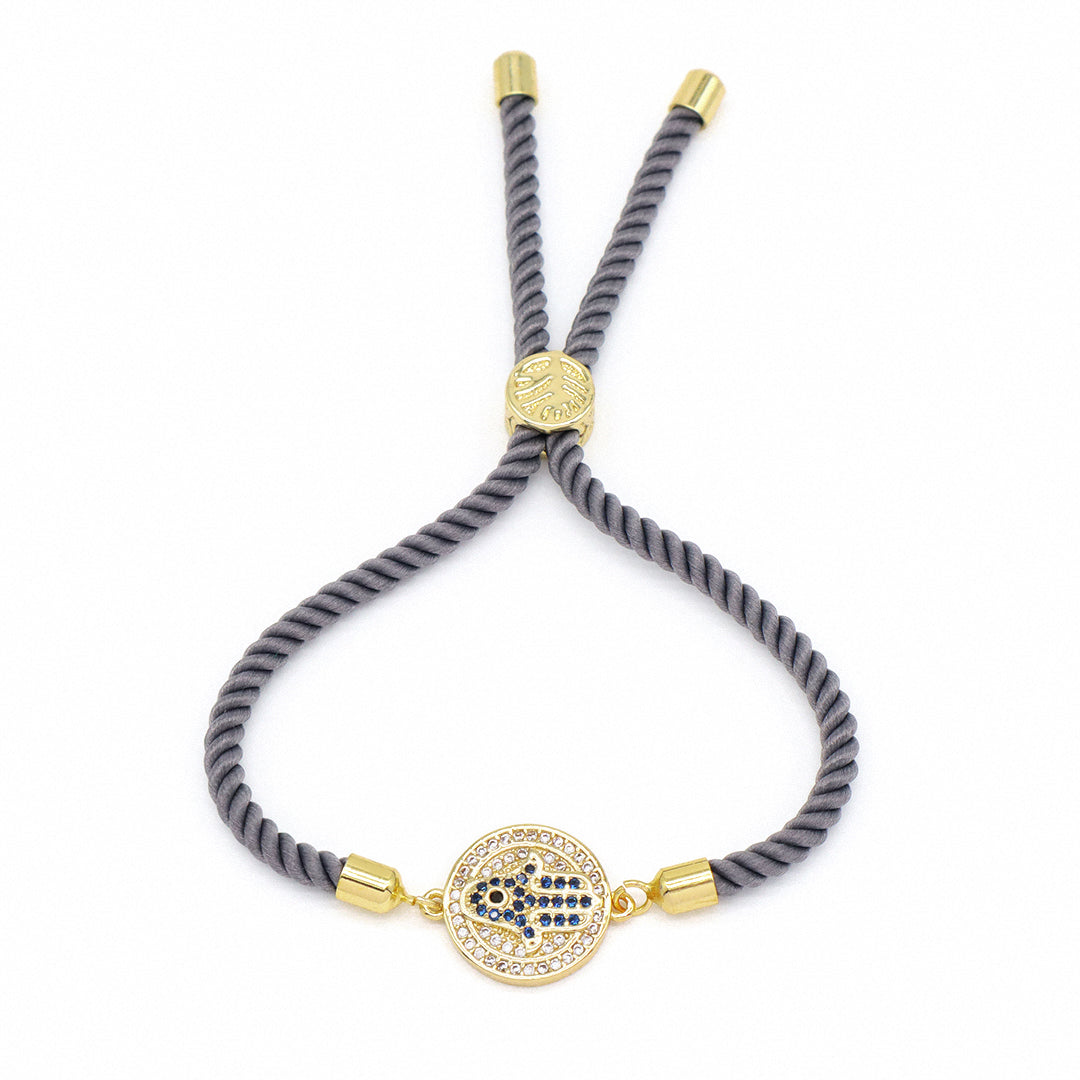 Custom Factory Wholesale Ajustable Orange Grey Rope Eye Hand Charm Jewelry CZ Gold Plated hamsa hand bracelet for Women Gift