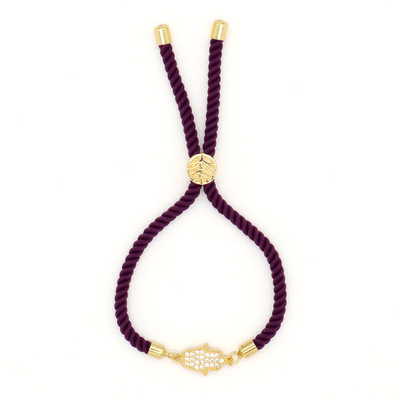 Custom Factory Wholesale Ajustable Orange Grey Rope Eye Hand Charm Jewelry CZ Gold Plated hamsa hand bracelet for Women Gift