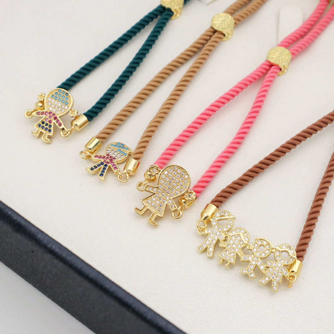 Wholesale Custom Factory Ajustable Rope Little Boys Girls Family Charm Jewelry CZ Gold Plated villain bracelet for Women Gift