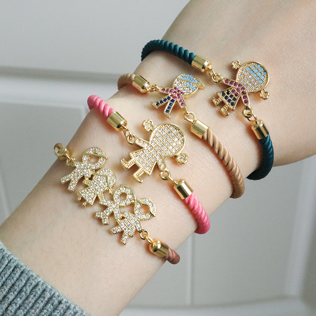 Wholesale Custom Factory Ajustable Rope Little Boys Girls Family Charm Jewelry CZ Gold Plated villain bracelet for Women Gift