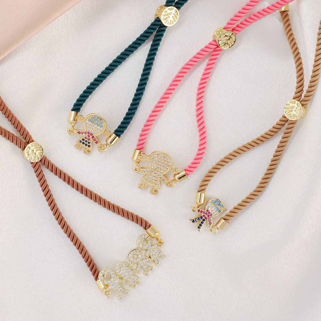 Wholesale Custom Factory Ajustable Rope Little Boys Girls Family Charm Jewelry CZ Gold Plated villain bracelet for Women Gift