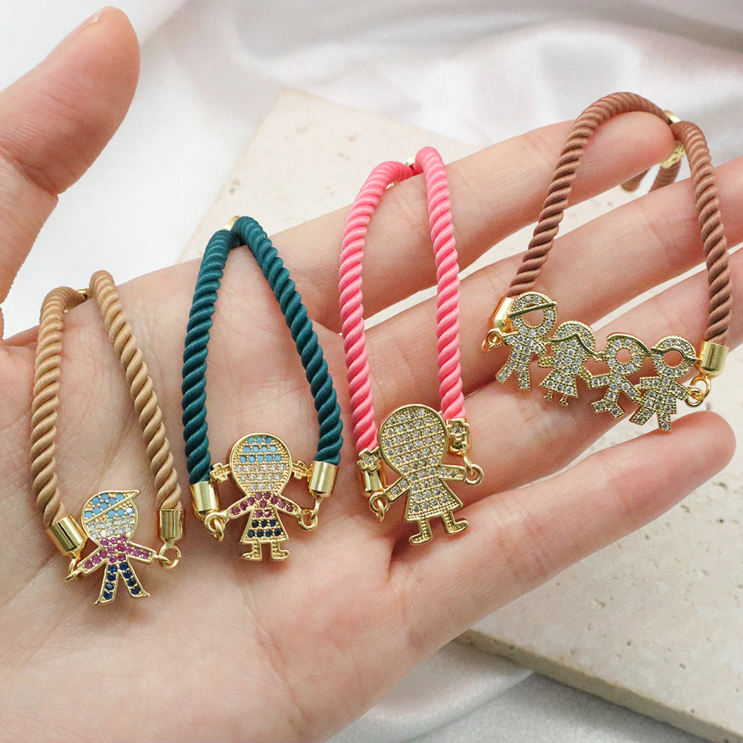 Wholesale Custom Factory Ajustable Rope Little Boys Girls Family Charm Jewelry CZ Gold Plated villain bracelet for Women Gift