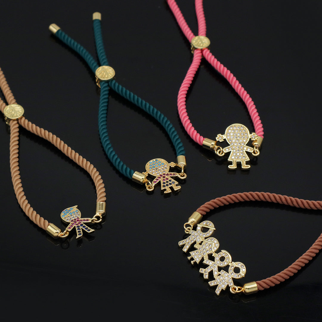 Wholesale Custom Factory Ajustable Rope Little Boys Girls Family Charm Jewelry CZ Gold Plated villain bracelet for Women Gift