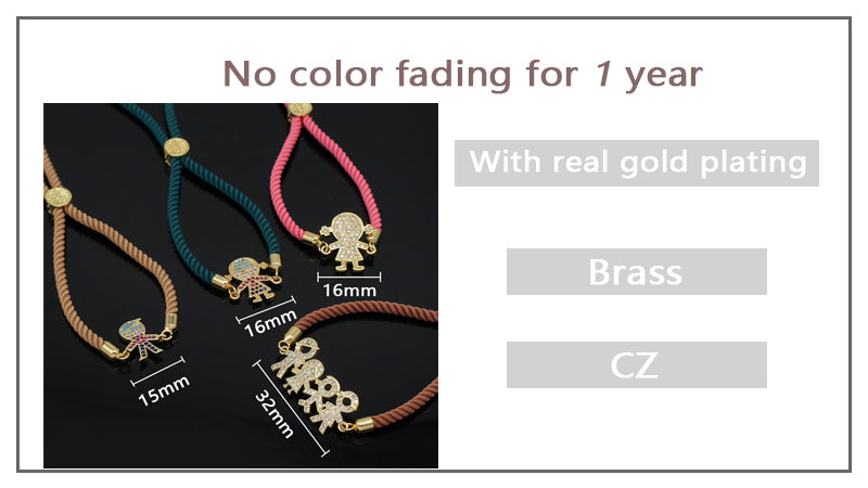 Wholesale Custom Factory Ajustable Rope Little Boys Girls Family Charm Jewelry CZ Gold Plated villain bracelet for Women Gift