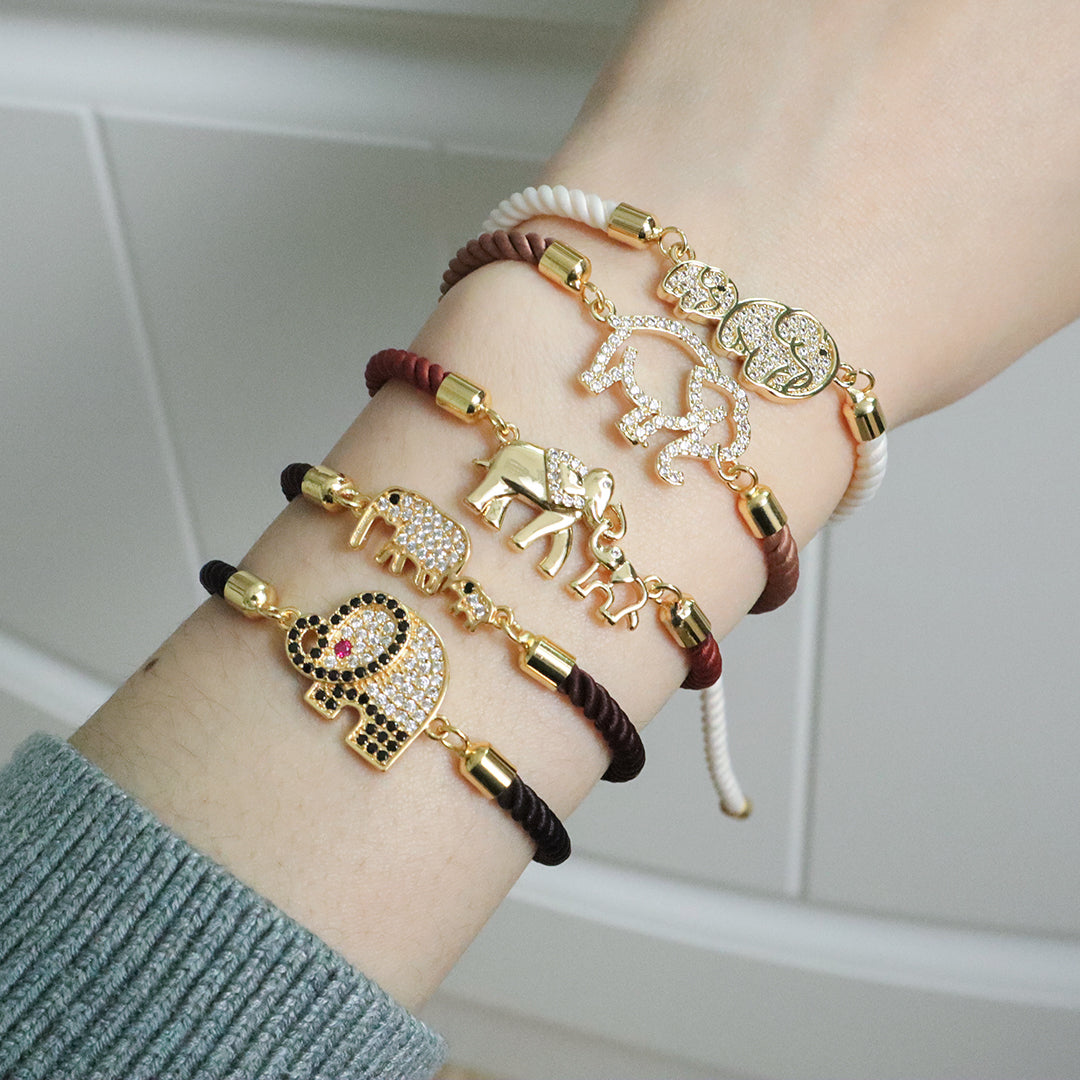 Mother Gift Jewelry Custom Factory Wholesale Gold Mom Baby elephant charm Ajustable Rope CZ Gold Plated elephant bracelet
