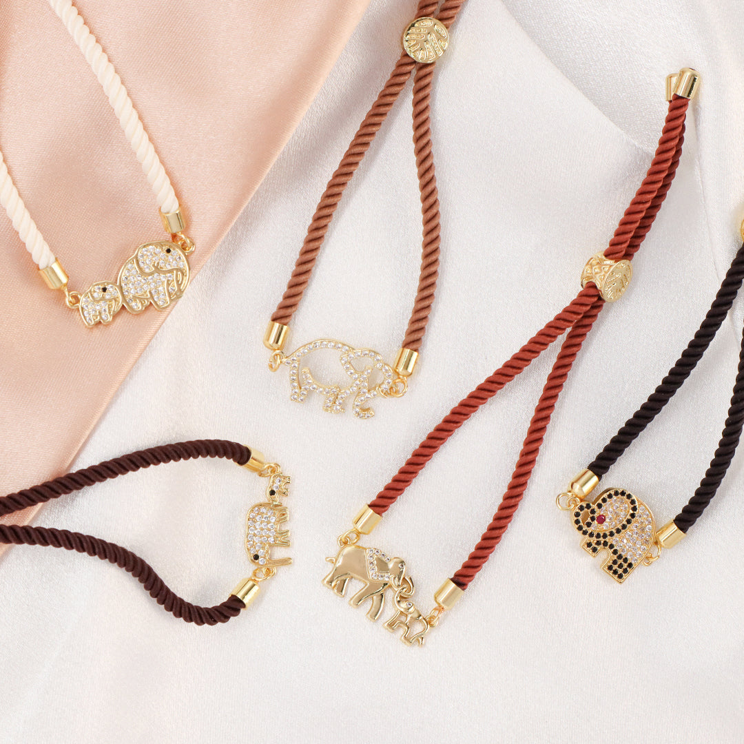 Mother Gift Jewelry Custom Factory Wholesale Gold Mom Baby elephant charm Ajustable Rope CZ Gold Plated elephant bracelet