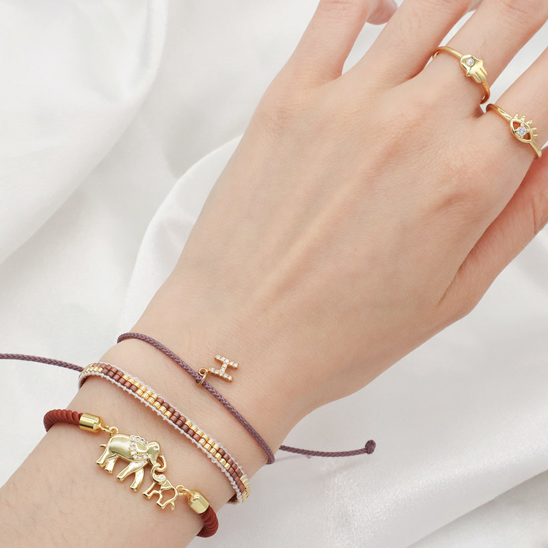 Mother Gift Jewelry Custom Factory Wholesale Gold Mom Baby elephant charm Ajustable Rope CZ Gold Plated elephant bracelet
