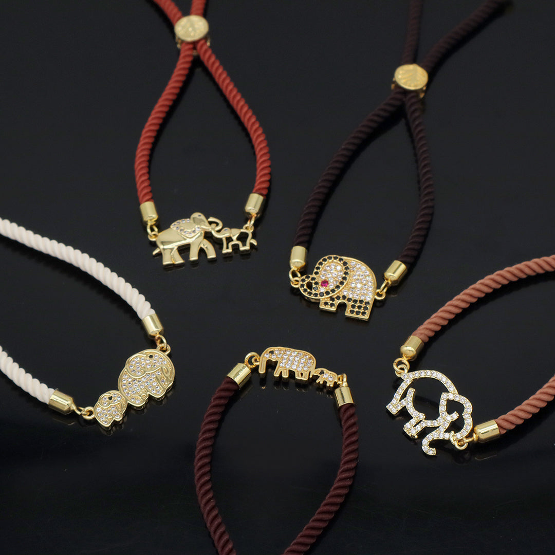 Mother Gift Jewelry Custom Factory Wholesale Gold Mom Baby elephant charm Ajustable Rope CZ Gold Plated elephant bracelet