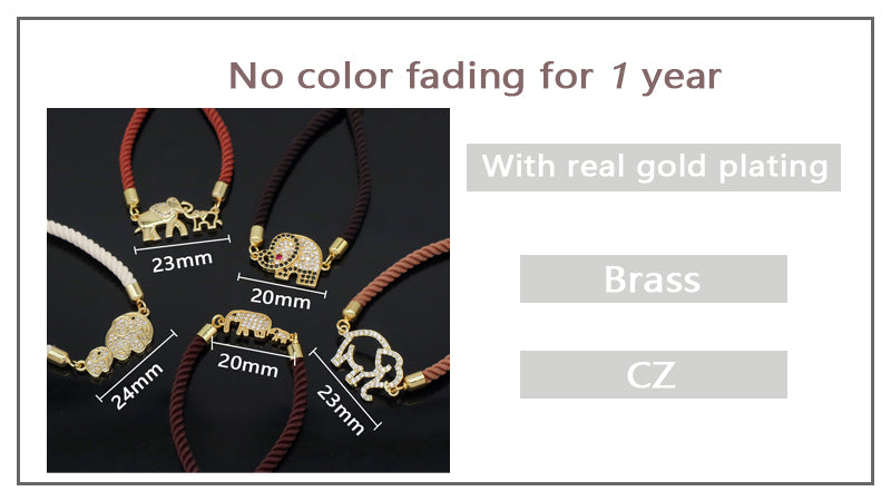 Mother Gift Jewelry Custom Factory Wholesale Gold Mom Baby elephant charm Ajustable Rope CZ Gold Plated elephant bracelet
