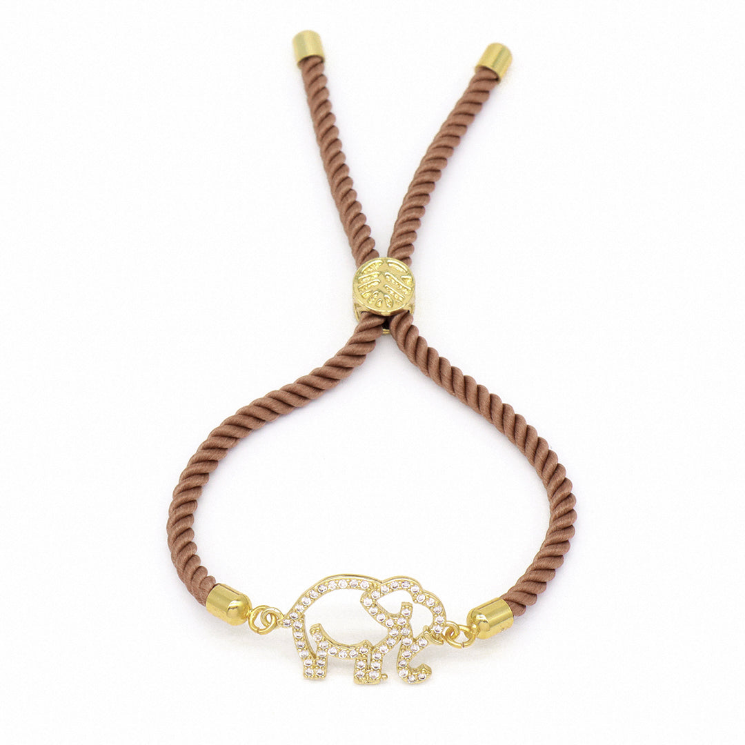Mother Gift Jewelry Custom Factory Wholesale Gold Mom Baby elephant charm Ajustable Rope CZ Gold Plated elephant bracelet