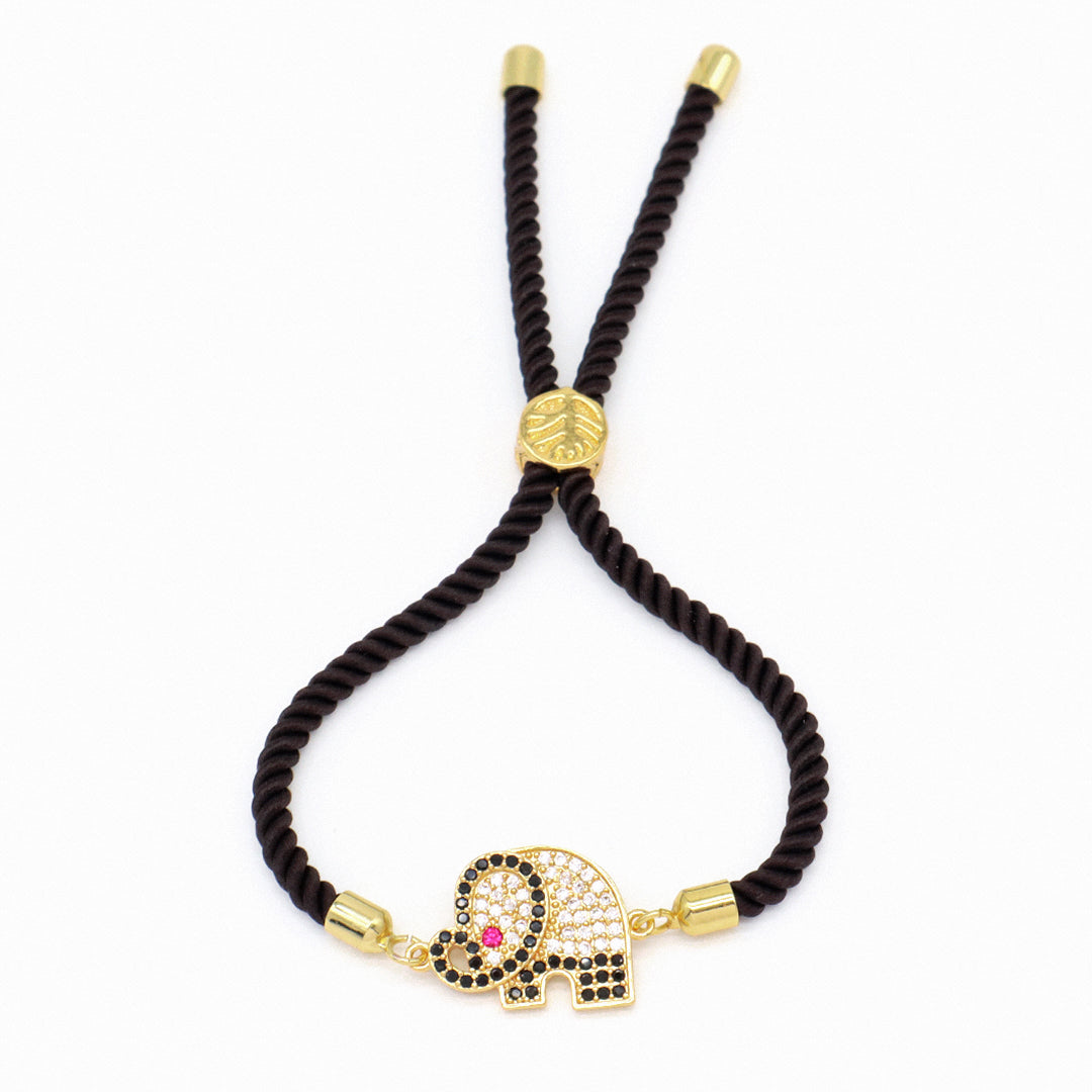 Mother Gift Jewelry Custom Factory Wholesale Gold Mom Baby elephant charm Ajustable Rope CZ Gold Plated elephant bracelet