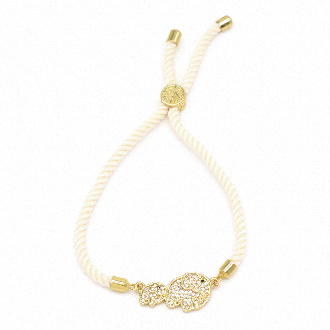 Mother Gift Jewelry Custom Factory Wholesale Gold Mom Baby elephant charm Ajustable Rope CZ Gold Plated elephant bracelet