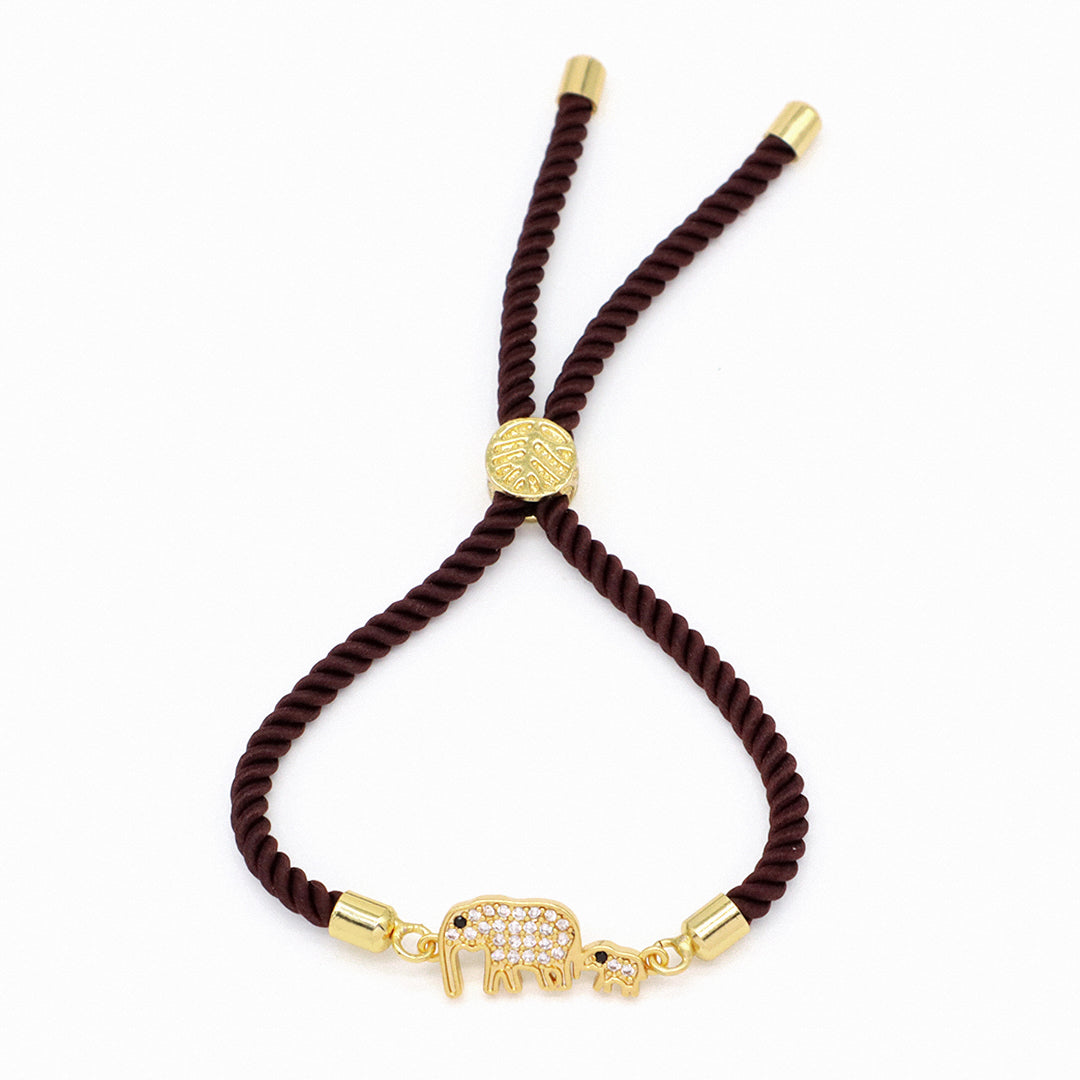 Mother Gift Jewelry Custom Factory Wholesale Gold Mom Baby elephant charm Ajustable Rope CZ Gold Plated elephant bracelet