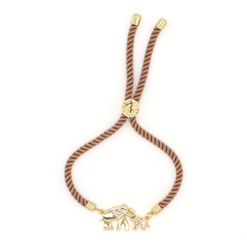Mother Gift Jewelry Custom Factory Wholesale Gold Mom Baby elephant charm Ajustable Rope CZ Gold Plated elephant bracelet