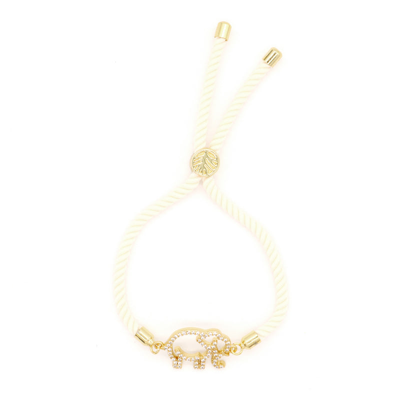 Mother Gift Jewelry Custom Factory Wholesale Gold Mom Baby elephant charm Ajustable Rope CZ Gold Plated elephant bracelet