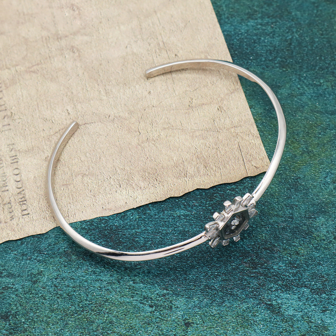 New Arrival Fashion Manufacture Wholesale China Factory Custom Open Ajustable Round Glass Mirror CZ Charm 925 Sterling Silver Bangle Bracelet For Women Gift