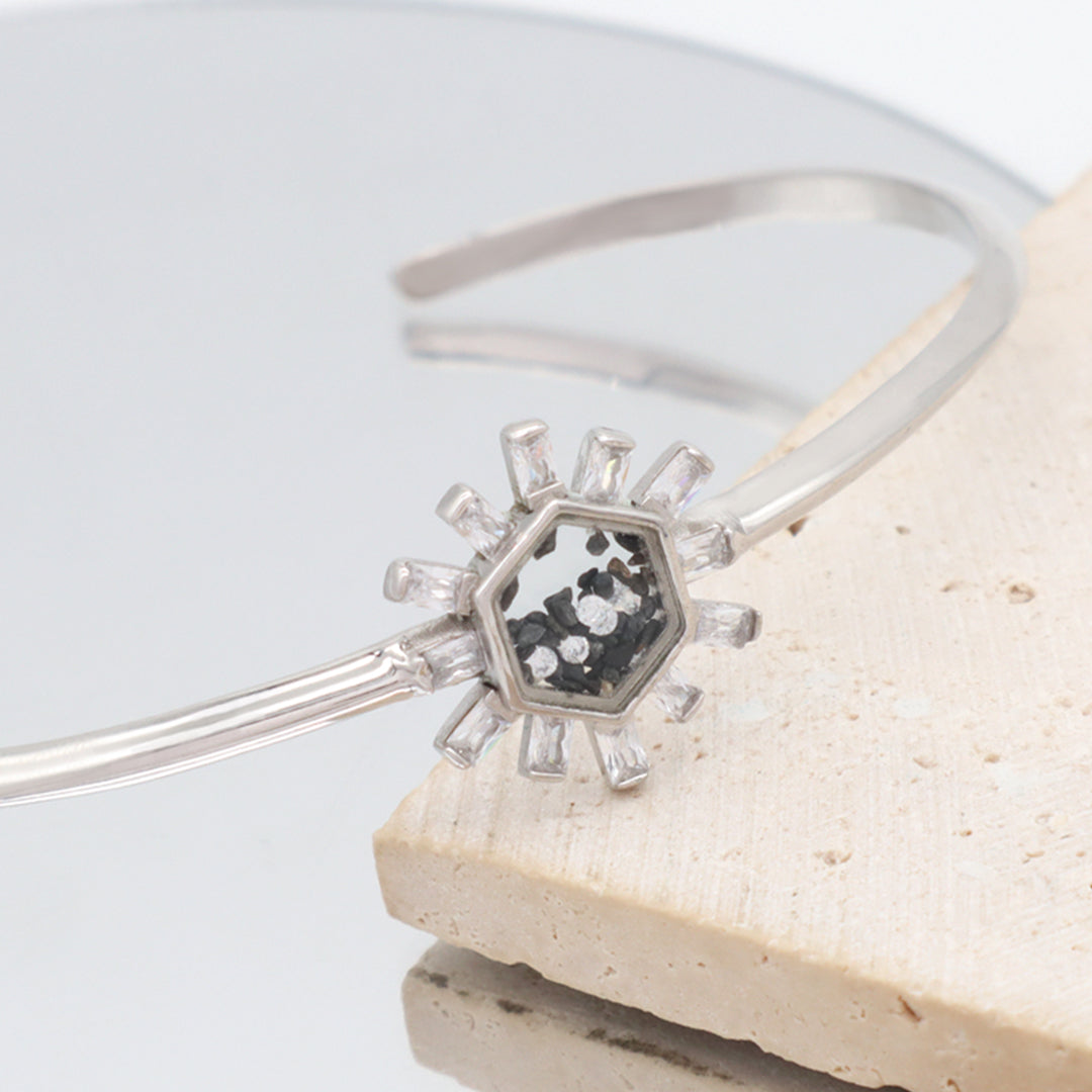 New Arrival Fashion Manufacture Wholesale China Factory Custom Open Ajustable Round Glass Mirror CZ Charm 925 Sterling Silver Bangle Bracelet For Women Gift
