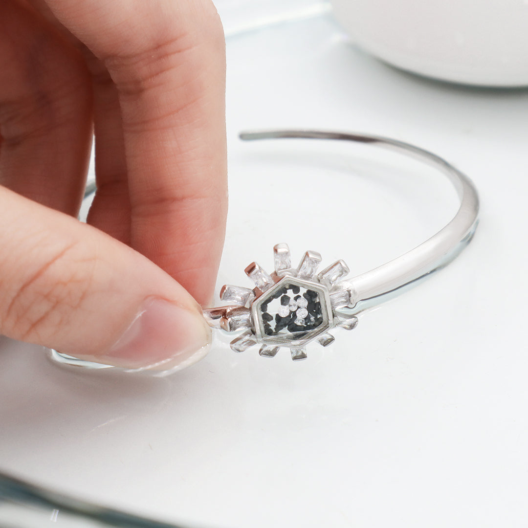 New Arrival Fashion Manufacture Wholesale China Factory Custom Open Ajustable Round Glass Mirror CZ Charm 925 Sterling Silver Bangle Bracelet For Women Gift