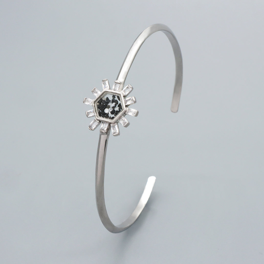 New Arrival Fashion Manufacture Wholesale China Factory Custom Open Ajustable Round Glass Mirror CZ Charm 925 Sterling Silver Bangle Bracelet For Women Gift