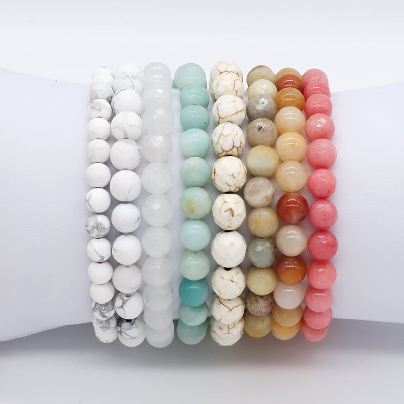 Natural Stone Bracelet Various Gemstone Cute Design Bohemia Eye Love Amour Enamel Charm Beads Elastic Bracelet For Women Jewelry