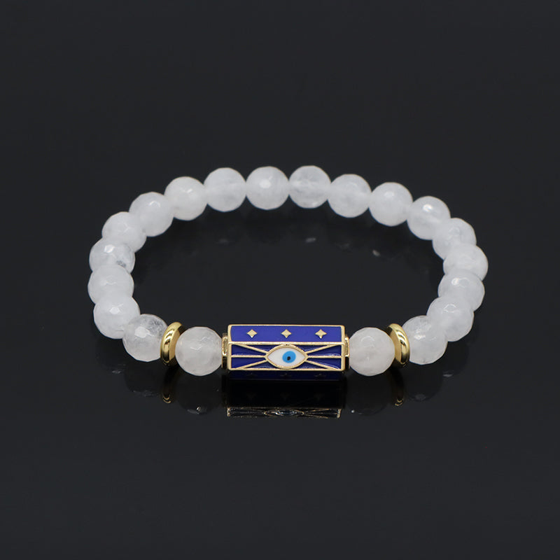 Natural Stone Bracelet Various Gemstone Cute Design Bohemia Eye Love Amour Enamel Charm Beads Elastic Bracelet For Women Jewelry