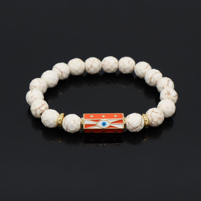 Natural Stone Bracelet Various Gemstone Cute Design Bohemia Eye Love Amour Enamel Charm Beads Elastic Bracelet For Women Jewelry