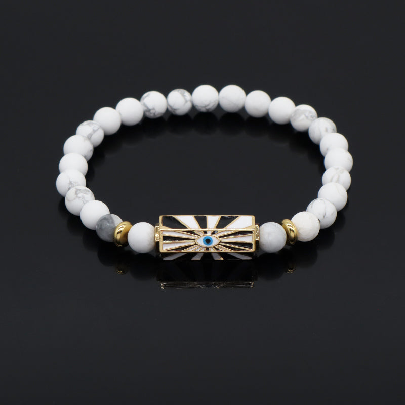 Natural Stone Bracelet Various Gemstone Cute Design Bohemia Eye Love Amour Enamel Charm Beads Elastic Bracelet For Women Jewelry
